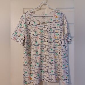 Coral Bay Womens Size 1X White Short Sleeve Florida Themed Top